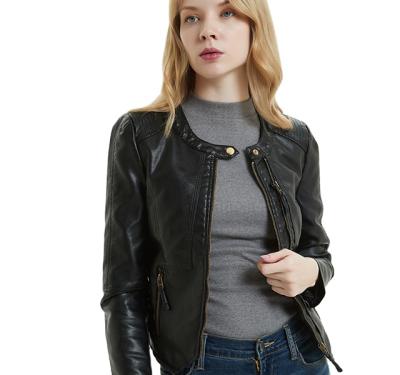 China New Factory Waterproof Custom Made High Quality Leather Jacket Short Slim Women Around Double Neck Zipper PU Leather Jackets for sale