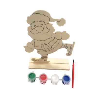 China DIY Paint Cute Wooden Painting Toy Christmas Home Ornament Christmas Decoration Wooden Painting Kit for sale