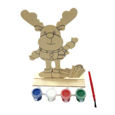 China DIY Paint Latest Design Christmas Diy Ornament Wooden Painting Toy Wooden Painting Christmas Decoration Kids Set for sale