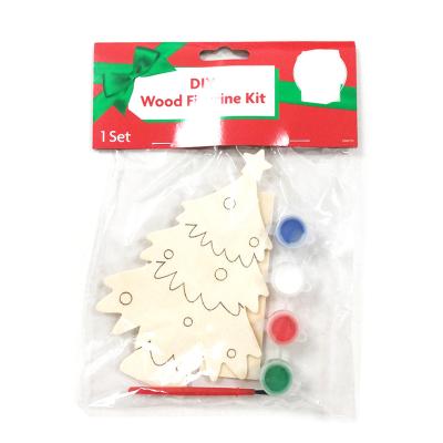 China DIY Painting Wood Slices Christmas Tree Ornaments Open DIY Christmas Wood Painting Set Wooden Children Painting Toy for sale