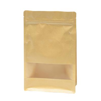 China Food Grade Aseptic Tea Packaging Zip Lock Flat Bottom Snack Kraft Paper Bag for sale