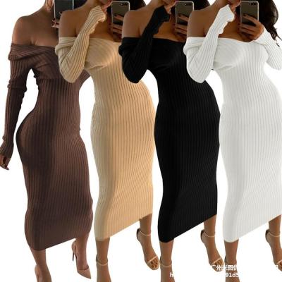 China Fasion Summer Women Anti-Static Casual Outfits Off Shoulder Bodycon Elegant Casual Long Sleeve Ladies Sweater Dress for sale