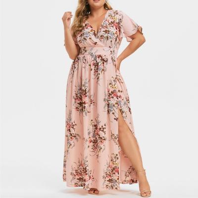 China Amazon viable Brazil 2022 dresses women's casual dress floral print chunky slit vestido de mujer plus size women's dresses for sale