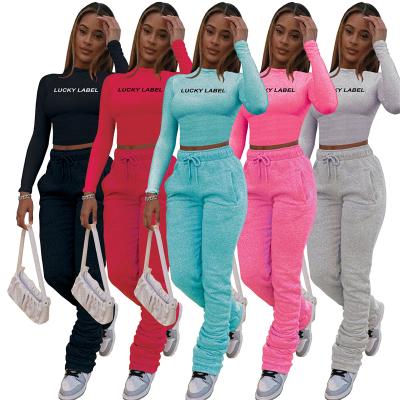 China New Arrival Breathable Joggers Set Custom Women Letter Printed Joggers Pants Two Piece Pants Set Long Sleeve Women Tracksuit Sweatsuit Set for sale