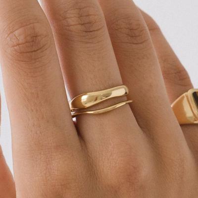 China FASHIONABLE Tasty 18K Gold Plated Stainless Steel Wave Rings Set For Couples Statement Stacking Ring Minimalist Jewelry for sale