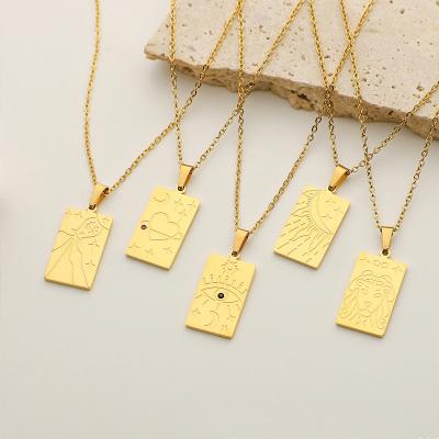 China New Hypoallergenic Trendy Seal Necklace 18k Gold Plated Stainless Steel Square Pendant Necklace Galene For Women Jewelry for sale