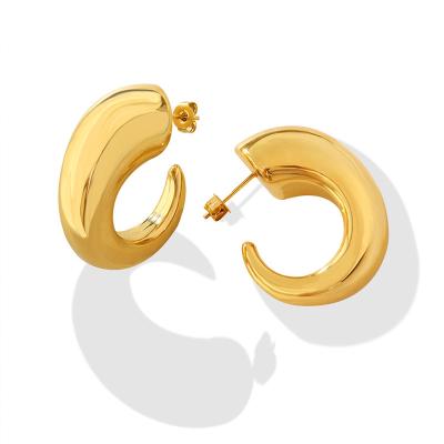 China TRENDY INS 18k Real Gold Plated Stainless Steel Earrings Part Jewelry C Shaped Charming Geometric Earrings For Women for sale