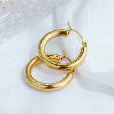 China Environmental Friendly Tasty 18K Gold Plated Modern French Thick Stainless Steel Round Huggie Hoop Earrings For Women Tarnish Free for sale