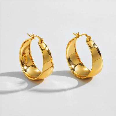 China Environmentally Friendly Fashion Trendy Jewelry 18K Gold Plated Stainless Steel Delicacy Hypoallergenic Large Circle Hoop Earrings Women for sale