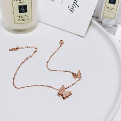 China Color Will Last A Long Time Without Tarnish Free Wholesale Rose Gold Plated Stainless Steel Butterfly Anklet For Women Foot Jewelry for sale