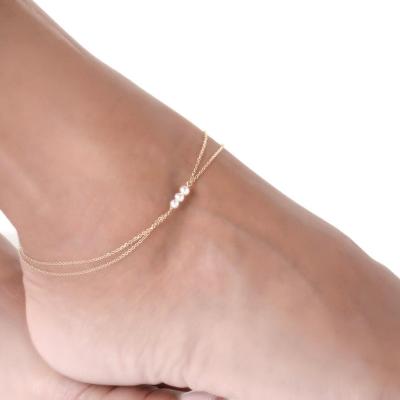 China BOHEMIA Thin Chain Layered Anklet For Women Natural Freshwater Pearl Anklets Strand Jewelry for sale