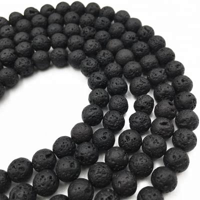 China Wholesale 12mm Black Gemstone Stone Bracelet Lava Rock Natural Round Volcanic Loose Beads 4mm 6mm 8mm 10mm for sale