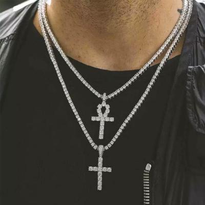 China Luxury Hiphop Hip Hop Iced Out Lab Pendant Diamond Tennis Necklace, Mens Womens Link Chain 14k Gold Ankh Cross Bracelet for sale