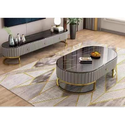 China Durable Luxury Design TV Stand Sets Living Room Stainless Steel Furniture Marble Glass Table Side Coffee Table for sale