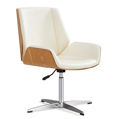 China Executive Chair Modern Fixed White Leather Visitor Chair Large Swivel Office Chair No Wheels for sale