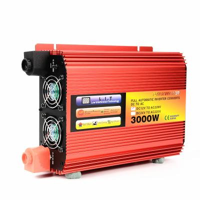 China Red High Power DC12V 24V China Automobile Inverter 3000W Inverter To 110V 220V Power Converter Booster for sale