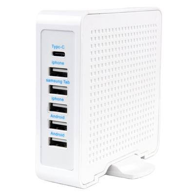 China QC2.0 USB Charging Station Hub 6 Port Left Fast Charger USB Charger Charging Station Desktop Multi Type C for sale