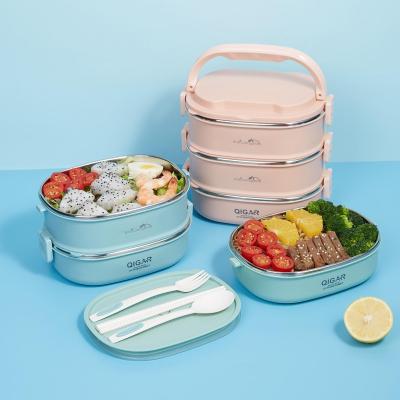 China Food Grade Stackable Lunch Box Stainless Steel Freshness Preservation 3 Layers Heat Resistant Food Container for sale