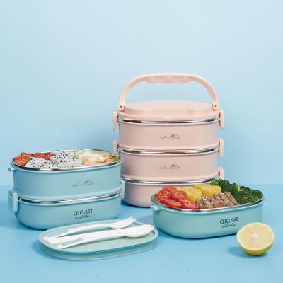 China Promotional Insulated Freshness Preservation Food Container Stainless Steel Warmer Portable Lunch Box 3 Layers Lunch Box for sale