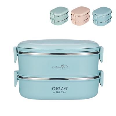 China Hot Selling Freshness Preservation 304 Stainless Steel Lunch Box Double Layer Bento Box Insulated Lunch Box For Food for sale