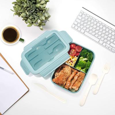 China Promotional Microwavable Safe Desktop 3 Compartment Plastic Microwave Lunch Box with Cutlery for sale