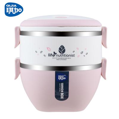 China Stylish Round Freshness Preservation Design 2 Tier Stainless Steel Lunch Box Bento Box for sale