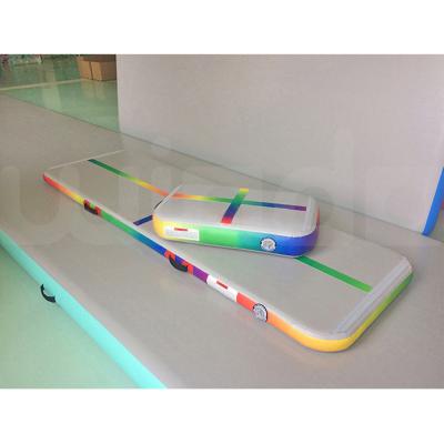 China DWF Double Wall Cloth and PVC 3x1x0.1m Rainbow AirTrack Mat Gym House Tumbling Inflatable Air Track with 1pc Air Board for sale