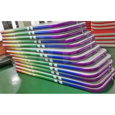 China DWF Double Wall Fabric And PVC Rainbow AirTrack Mat Gym Fitness Equipment Rolling Inflatable Air Track 3x1x0.1m for sale