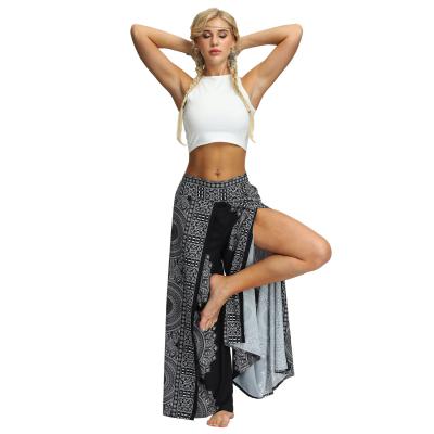 China Breathable Women's Wide Leg Split Pants Summer Casual Hippie Bohemian Pilate Beach Boho Split Skirt Yoga Print Loose Pants for sale