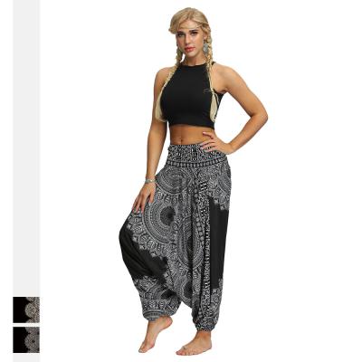 China Breathable Women's Black White Print Palazzo Hippie Pants All Over Print Women Boho Yoga Pants for sale