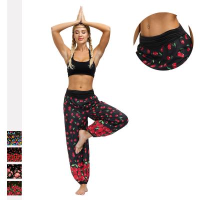 China Women's Breathable Smocked Waist Printed Loose Fit Yoga Harem All Over Print Yoga Printed Flower Harem Pants for sale