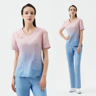 China China Factory Wholesale Short Sleeve Hospital Designs Medical Hospital Nursing Gradient Colors Suits Scrubs Medical Uniform Sets for sale