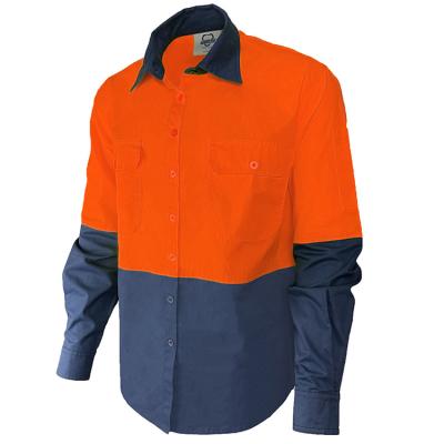 China OEM custom logo men's long sleeve two tone anti-pilling orange navy work shirt for man for sale