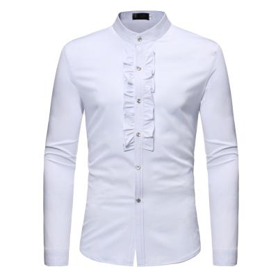 China High Quality 100% OEM Anti-pilling Mao Collar Shirts Plain Cotton Ruffled Planket Slim Fit Long Sleeve Mens Dress Shirts With Stand Collar for sale