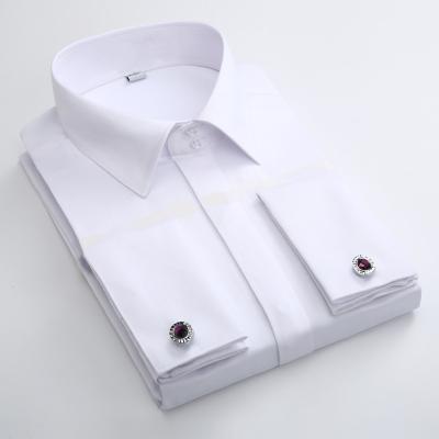 China Custom 100% French Hidden Cuff Shirts Anti-pilling Button Male Dress Shirts OEM New Fashion Cotton Twill Fabric Slim Fit Solid for sale