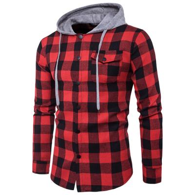 China Wholesale OEM anti-pilling stylish fashion100% cotton long sleeve shirt for men's red and black snap check shirts button hooded shirt for sale