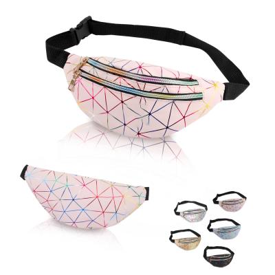 China Custom Logo Print Geometric Patterns Water Proof Waist Bag Waterproof PU Leather Women Fanny Pack For Men And for sale