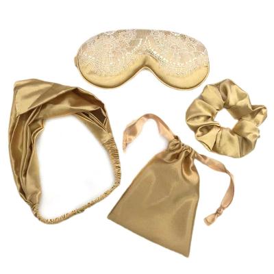 China Shading Light Gift Box Silky Eye Mask Comfortable 4 Piece Headband Set Satin Lace Visor Eye Cover Fashion Hair Band For Women for sale