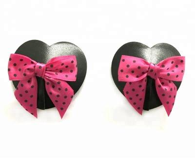 China Heart Invisible Black Leather Nipple Cover With Bow Pies Valentine Gift For Women for sale