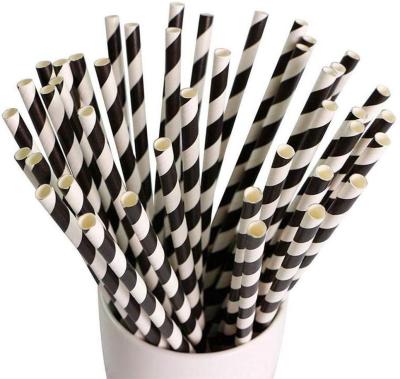 China 2021 Hot Selling Holiday Beverage Paper Straws Recyclable Black Striped Paper Straws For Drinking for sale