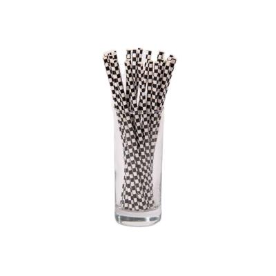 China Minimalist 6*197mm Grid Bubble Tea Drinking Straw Black And White Printing Disposable Paper Straws Biodegradable Drinking Straw for sale