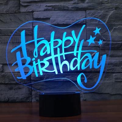 China Desktop Led Acrylic Lamp Promotion Gift USB Color Changing 3d Night Lamp , Acrylic Customize Acrylic 3D Illusion Happy Birthday Light For Kids for sale