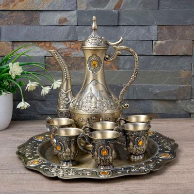 China Ramadan Kareem Gifts Arabic Design Promotional Iron Tea Gold Coffee Set Viable Products Home Decoration for sale