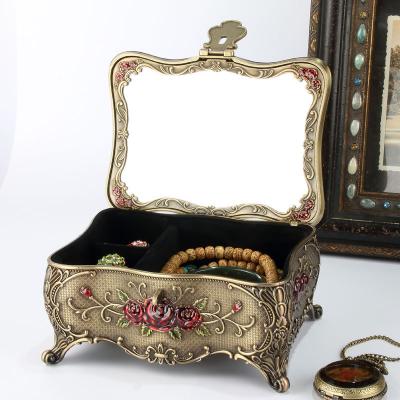 China Small Classic Elegant Metal Jewelry Box Vintage Vintage Trinket Storage Organizer Chest Ring Case for Women Girls, Tin Color for sale