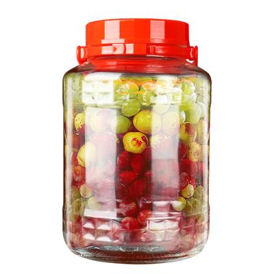 China Freshness Preservation Popular New Product Barrel Fruit Wine Glass Bottle With Sealing Plastic Lid Kimchi Clear Glass Beverage Box for sale