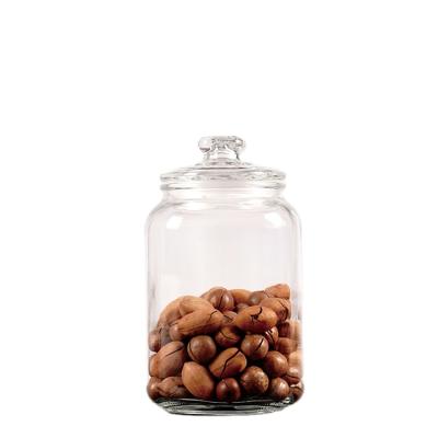 China Factory Direct Selling Glass Coffee Tea Sugar Kitchen Food Round Mouth Viable Cube Lid Large Glass Bottle Storage Jar for sale