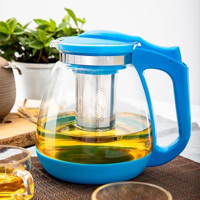 China Free Sample Viable Custom Stickers Coffee Teapot Glass Tea Maker With Big Handle Plastic Hot And Cold Water Kettle for sale