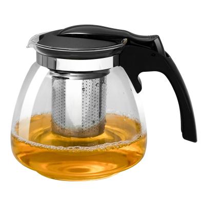 China Custom 900ml Pyrex Home Office Free Sample Restaurant Hotel Teamaker Stickers Color Water Jug Glass Infused Coffee Teapot With Tea Strainer Glass Teapots for sale