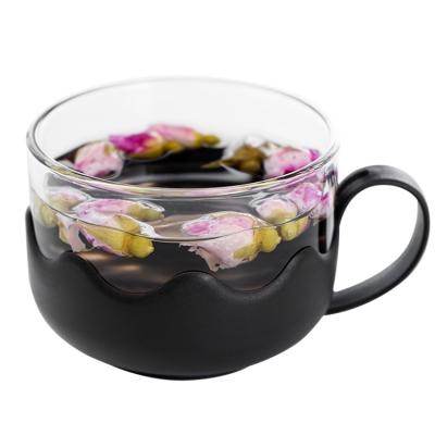 China Wholesale high quality viable simple handmade cup transparent glass plastic tea cup small with handle for making flower tea for sale