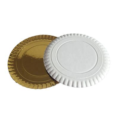 China Good Quality Waterproof Gold Round Paper Plates Store Disposable Cake Tray for sale